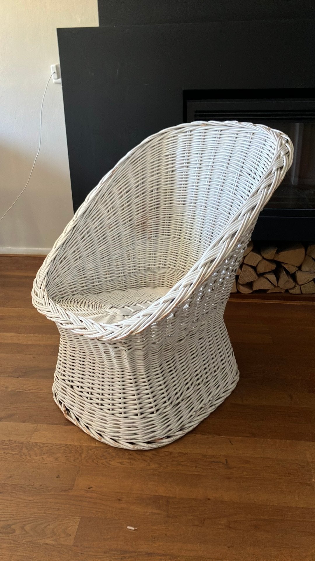 Vintage rieten stoel wit, Ophalen, Gebruikt, Wit, Riet of Rotan