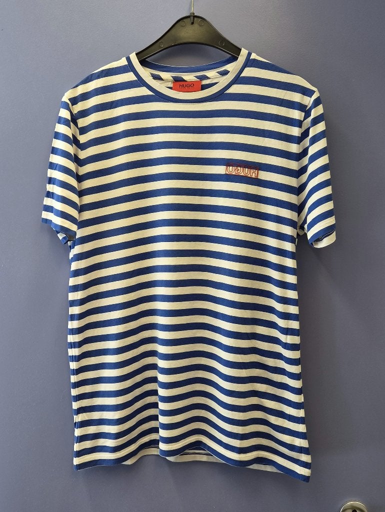 Hugo Boss shirt blauw wit gestreept logo in rood mt XS 51322, Blauw, ., Hugo Boss, Ophalen of Verzenden