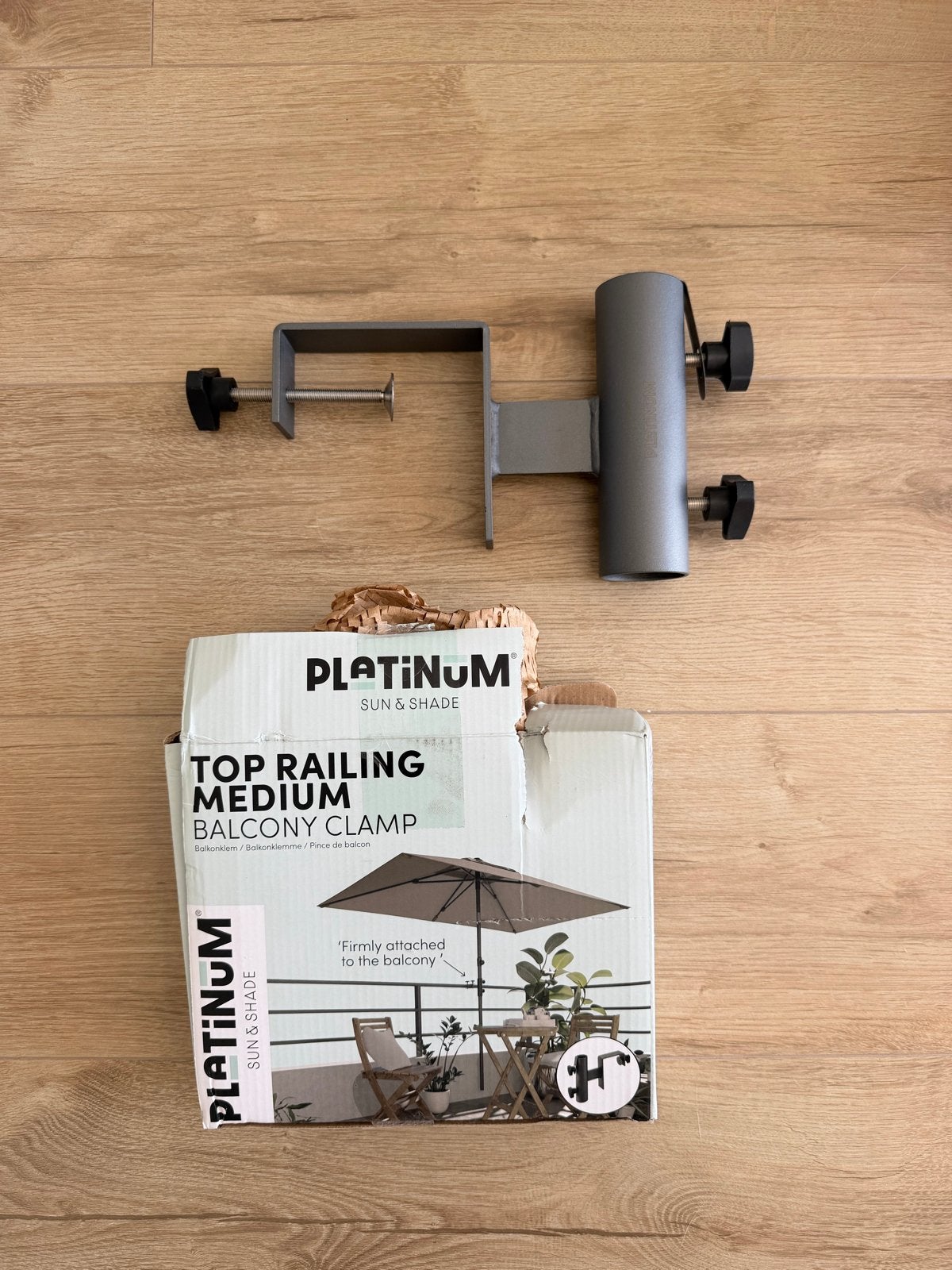 Platinum Top Railing Medium Balkonklem voor Parasol, Ophalen of Verzenden, Nieuw, Minder dan 1 meter, Parasolvoet