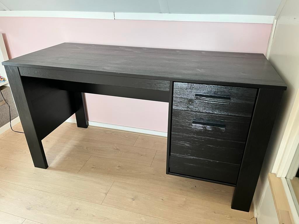 WOOOD Grenenhouten Bureau met Lades - Zwart, Ophalen, Gebruikt, Overige merken, Modern
