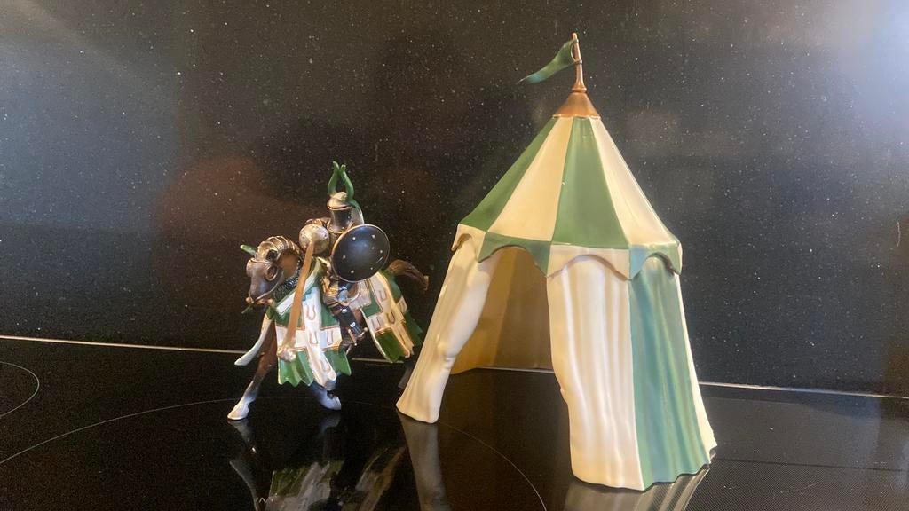 Schleich world of knights: Groene toernooirdder met tent, Verzamelen, Poppetjes en Figuurtjes, Ophalen of Verzenden, Zo goed als nieuw