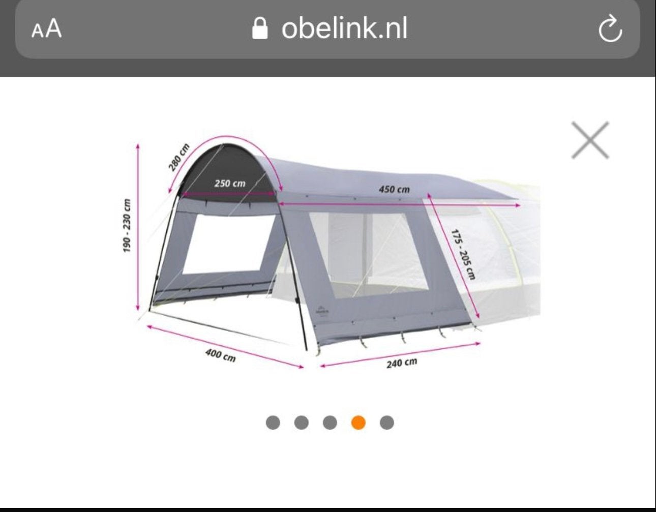 Obelink Lugano 6 XL cool/dark luifel, slaapmat en inboedel, Ophalen, Zo goed als nieuw, Tot en met 4