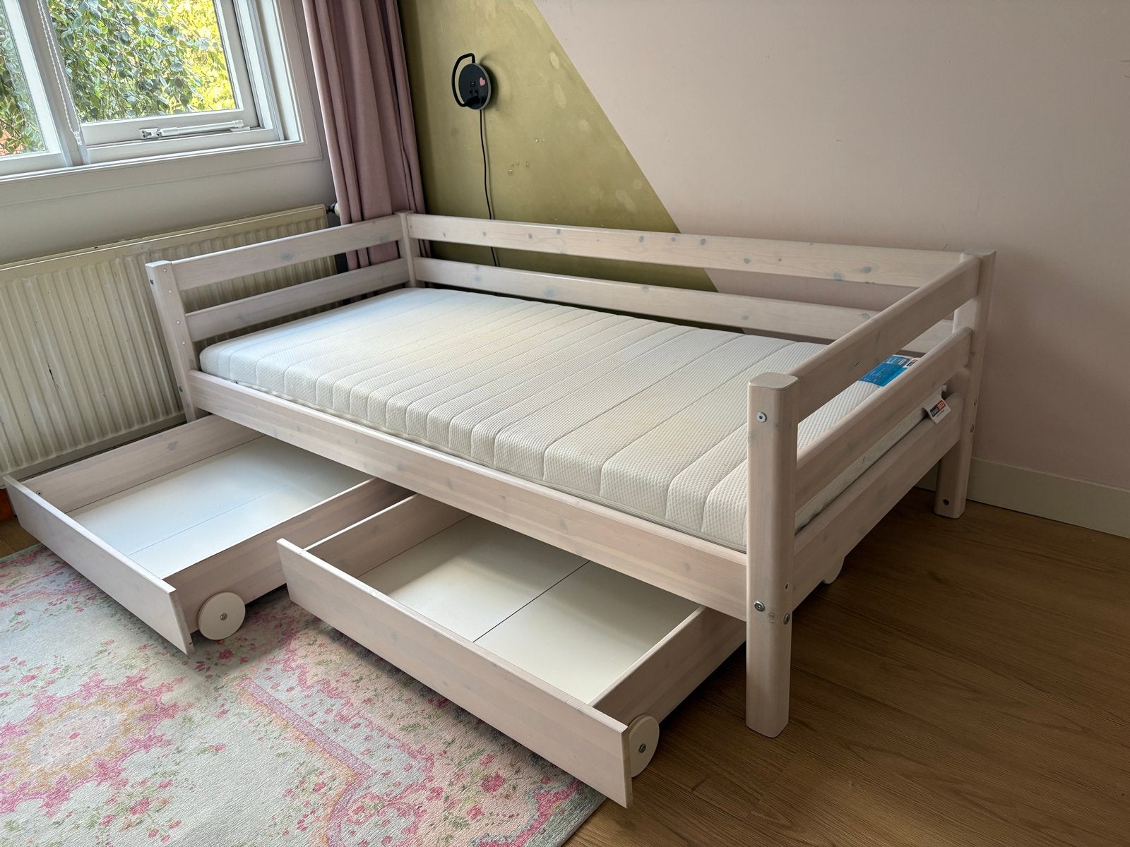Flexa bed whitewash inclusief laden en matras, Ophalen, Gebruikt, 90 cm, Eenpersoons