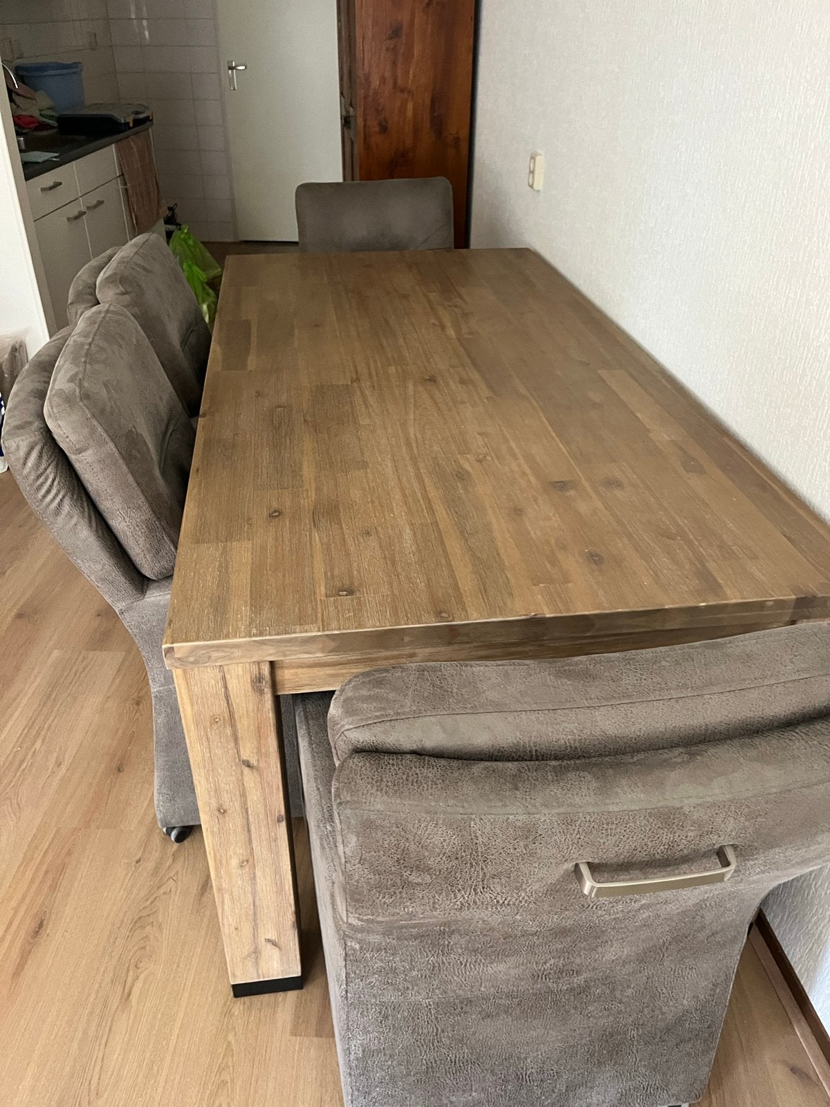 Robuuste houten eettafel zonder stoelen, Ophalen, Gebruikt, 50 tot 100 cm, 150 tot 200 cm