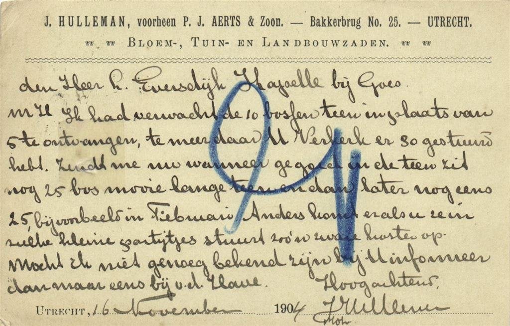 J. Hulleman, Utrecht - 11.1904 - briefkaart, Ophalen of Verzenden, Briefkaart