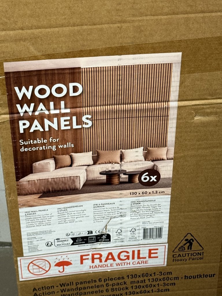 2x Houten Lattenwand Panelen 130x60 cm Nieuw in Verpakking, Ophalen, Nieuw, Hout, Minder dan 20 mm