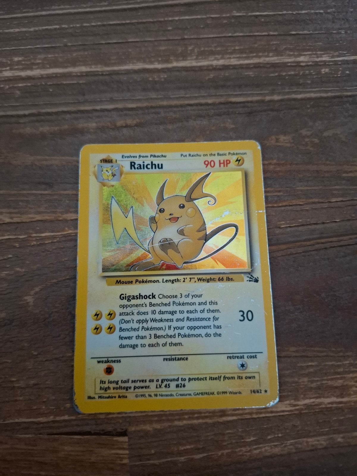 Raichu 14/62 Holo - Fossil Set Pokémon Kaart, Ophalen of Verzenden, Gebruikt, Losse kaart, Foil