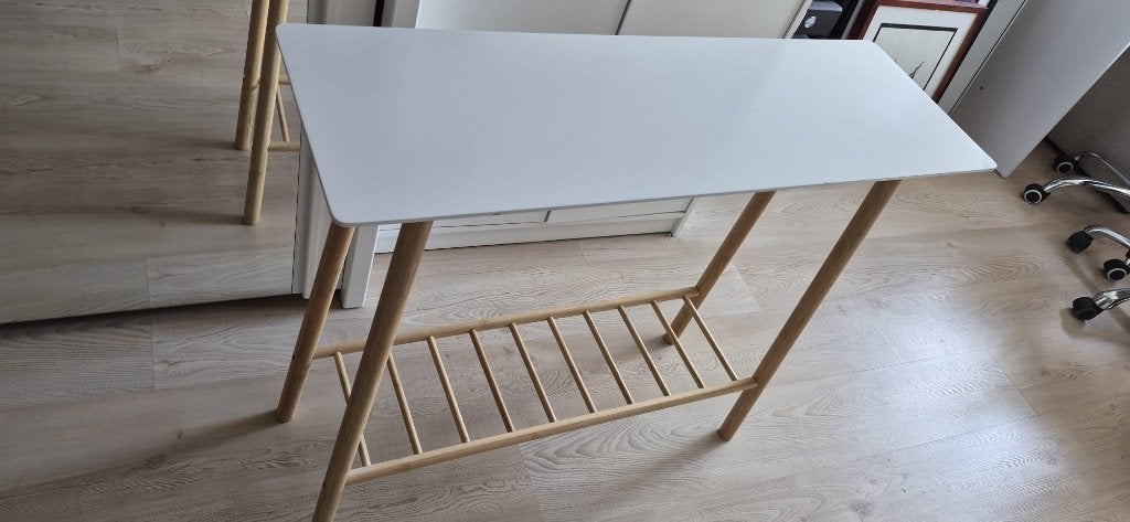 JYSK sidetable / haltafel wit met bamboe, Ophalen, 50 tot 100 cm, Zo goed als nieuw, Minder dan 25 cm