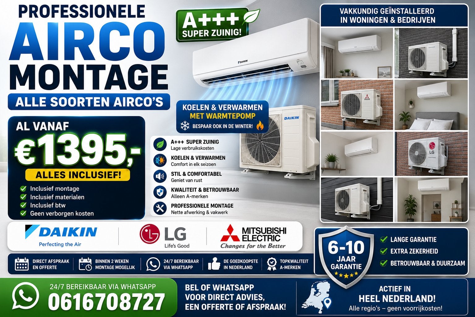 Airco laten plaatsen? Zonder lange wachttijden vanaf €1395, Koelen en Ontvochtigen, Timer, Nieuw, 3 snelheden of meer