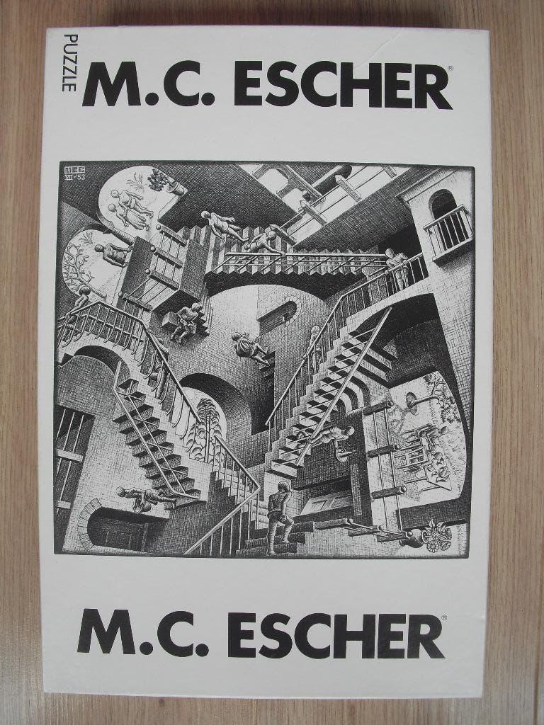 M.C. Escher puzzel 1000 Relativiteit Selegiochi Milaan, Ophalen of Verzenden, 500 t/m 1500 stukjes, Zo goed als nieuw, Legpuzzel