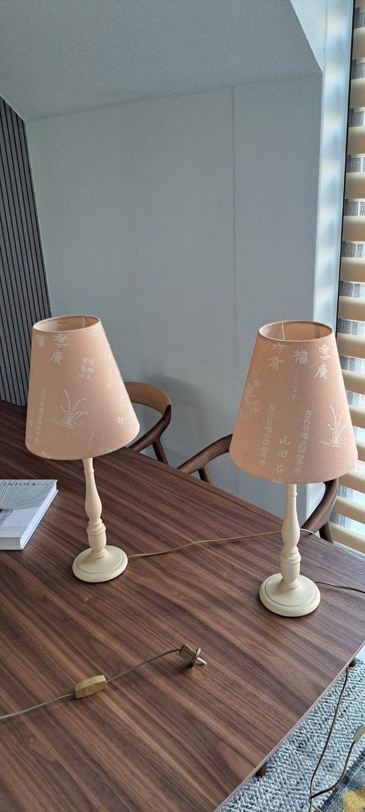 Set van 2 vintage tafellampen met oriëntaalse print, Huis en Inrichting, Beige, Overige materialen, Gebruikt, Vintage