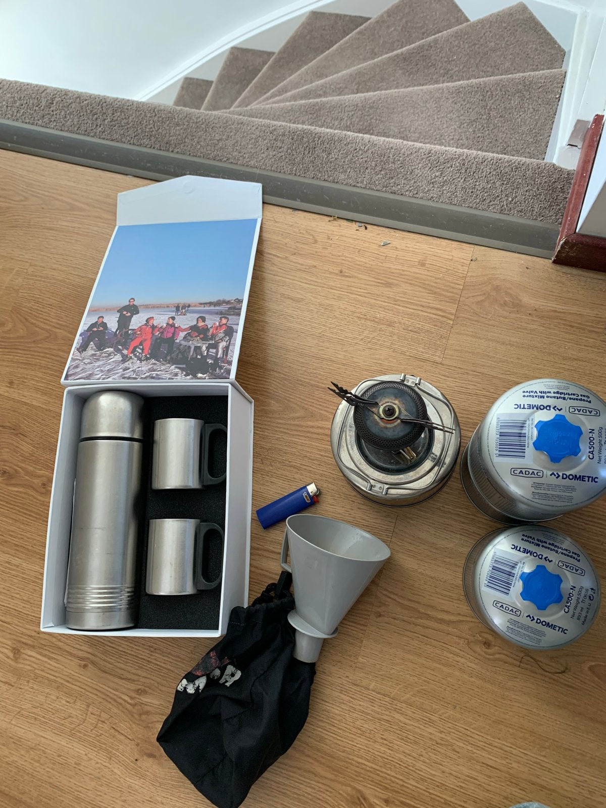 Kampeer kookset met thermoskan en gasbranders, Ophalen, Gebruikt