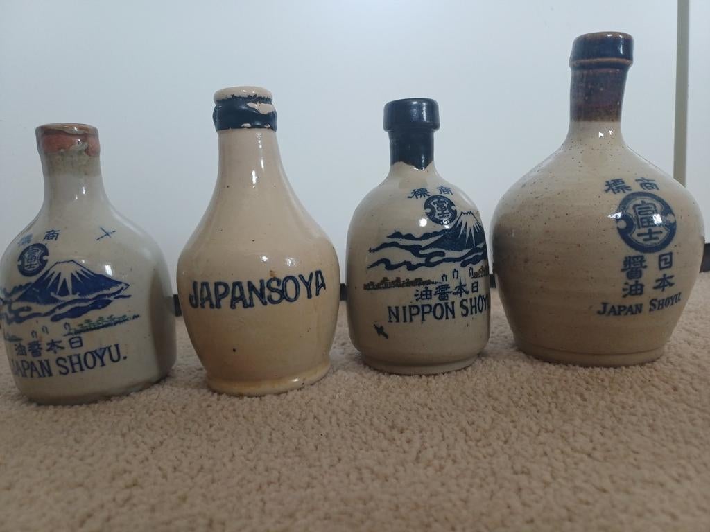 Set van 4 Vintage Japanse Sojasaus Flessen - Keramiek, Ophalen of Verzenden