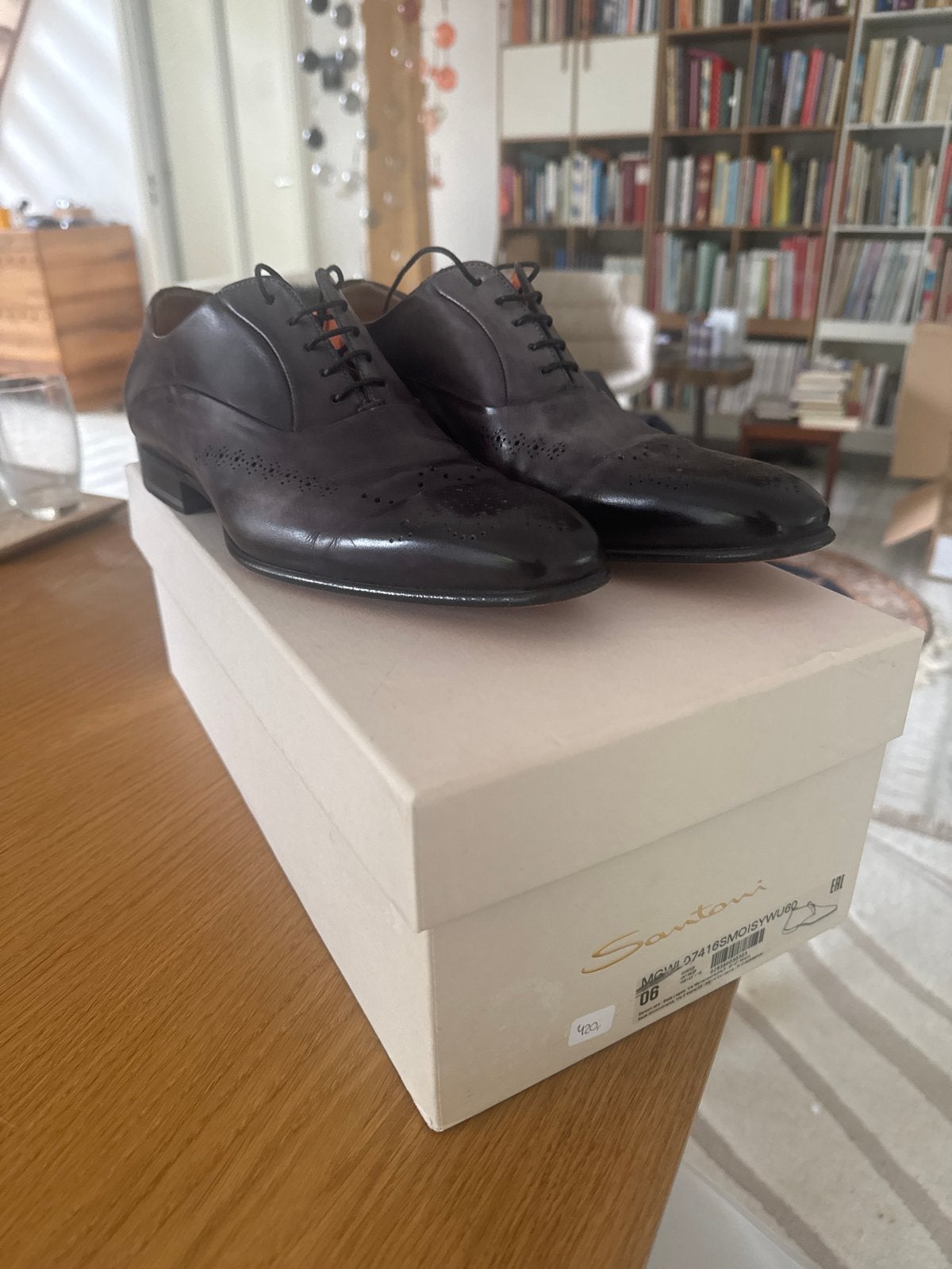 Santoni Veterschoenen - Grijs leer - Maat 40, Kleding | Heren, Ophalen of Verzenden, Zo goed als nieuw, Overige kleuren, Veterschoenen