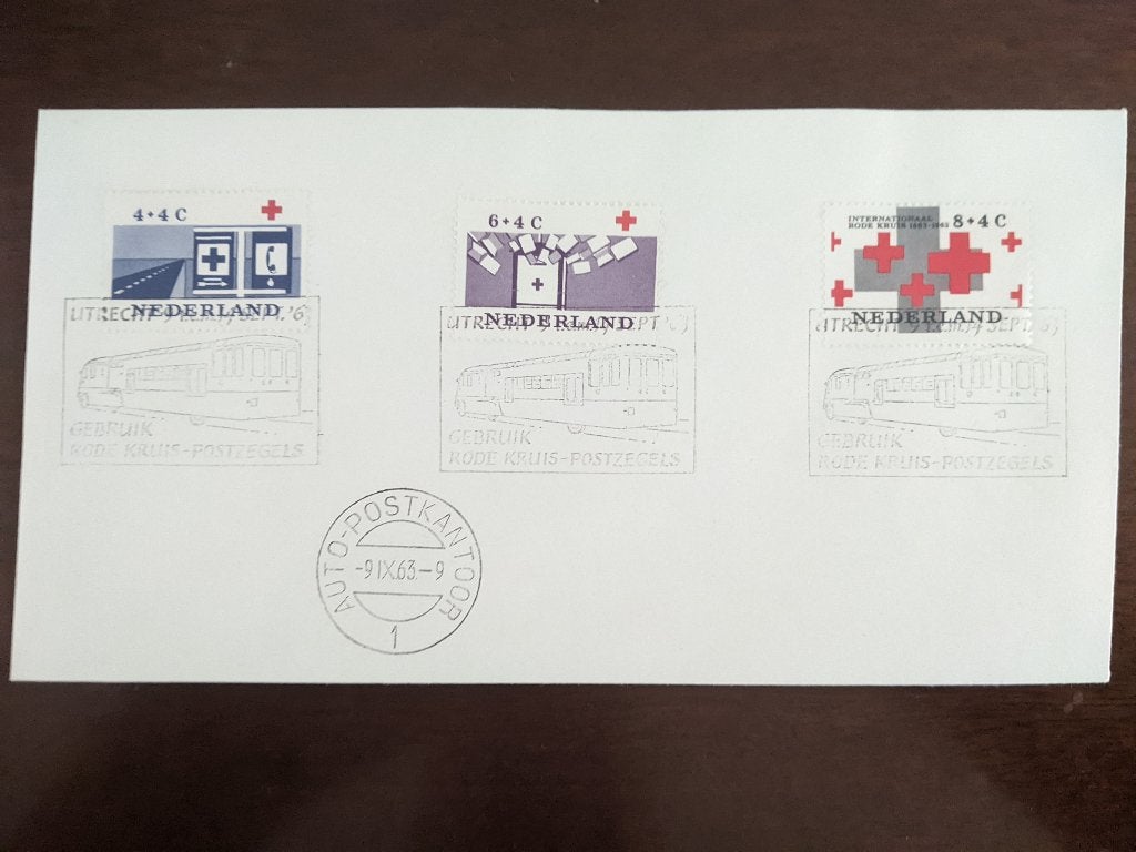 NL 1963; Env. RODE KRUISZEGELS STEMPELS AUTOPOSTKANTOOR LEES, Postzegels en Munten, Verzenden, Envelop
