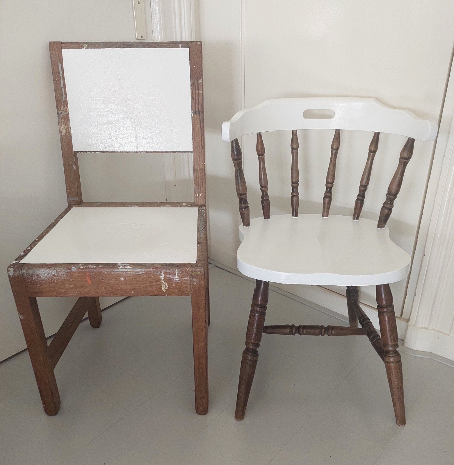 SET 2x Stoel Hout Pimped Wit Bijzettafel Vintage Brocante, Ophalen