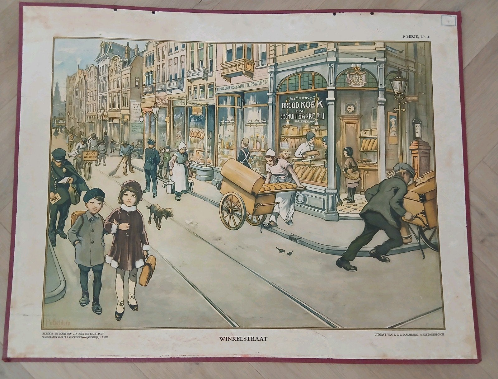 Schoolplaat Petrus van Geldorp winkelstraat 1932, Antiek en Kunst, Ophalen, Stad- en Dorpsgezichten