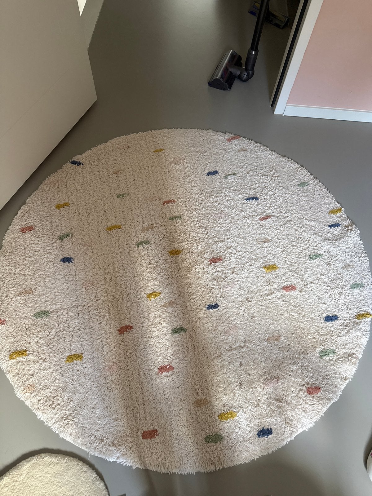Vrolijk katoenen kinderkamer vloerkleed 2 meter, 100 tot 150 cm, Wit, Rond, Ophalen of Verzenden