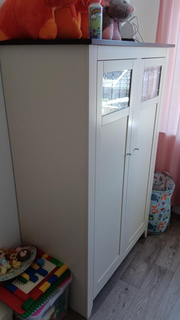 Commode met glas-in-lood details en kast, Huis en Inrichting, Kasten | Dressoirs, Ophalen, Gebruikt, 100 tot 150 cm, Overige houtsoorten