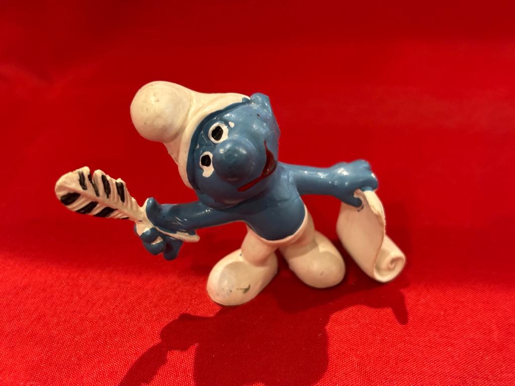 Dichtsmurf  ganzenveer. 4,5 cm. Schleich Peyo West Germany, Verzamelen, Smurfen, Ophalen, Gebruikt, Dichtersmurf, Poppetje, Figuurtje of Knuffel