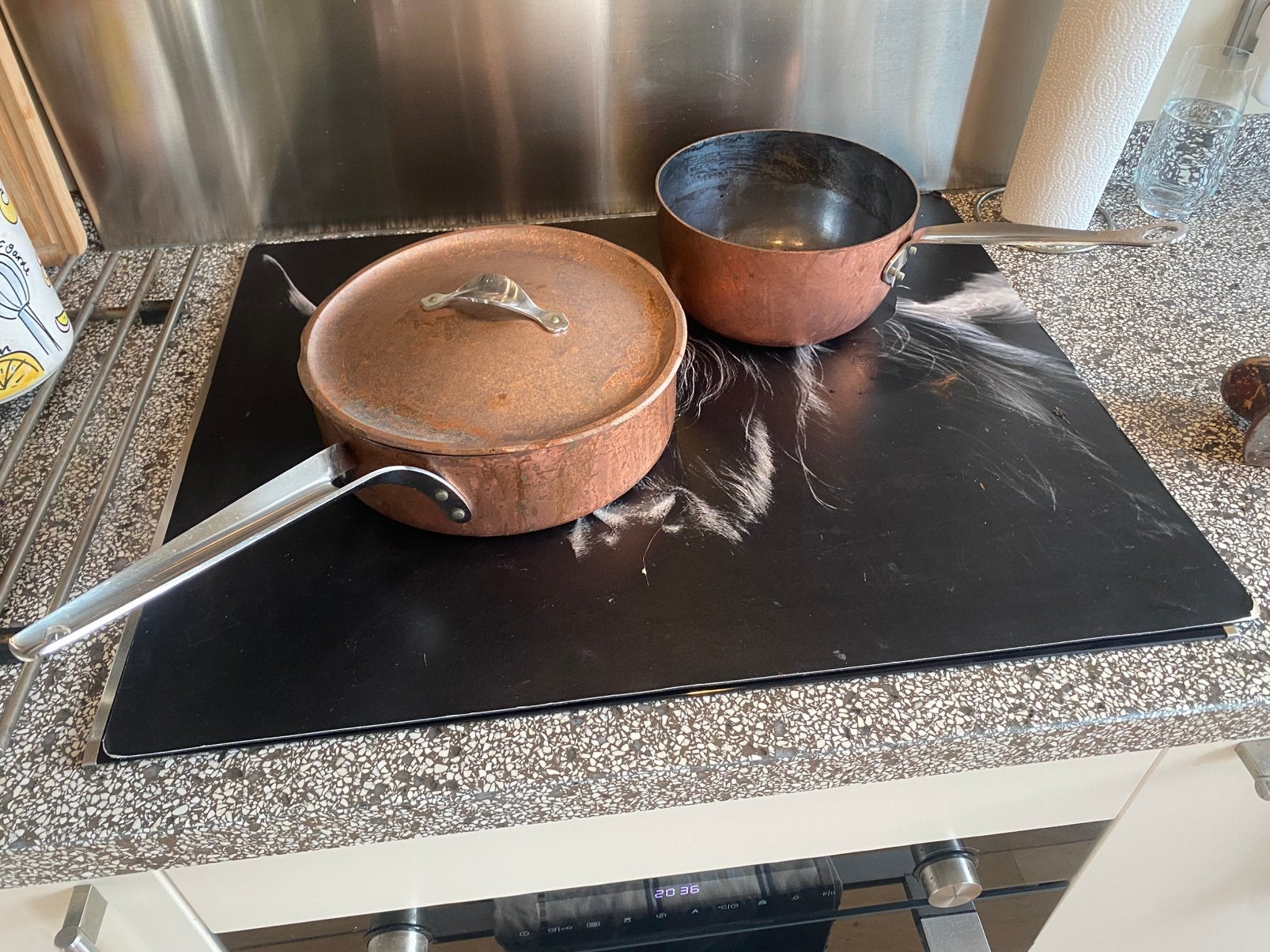 Koperen pan, Met deksel, Pannenset, Ophalen of Verzenden, Koper