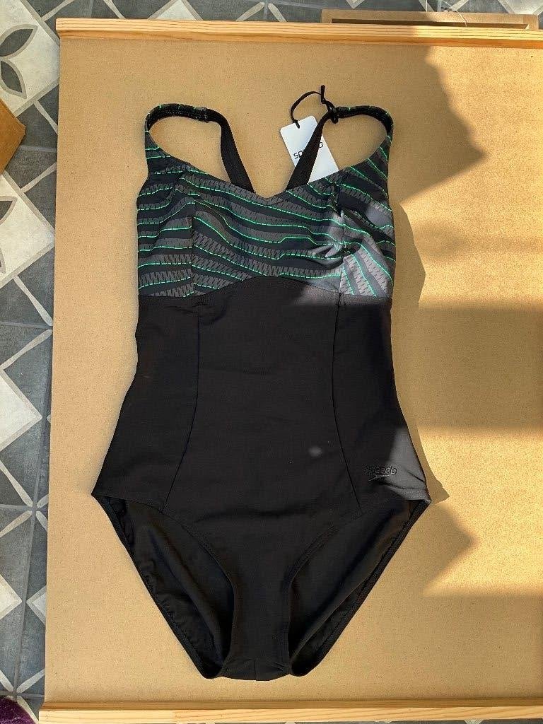 Speedo sculpture sportbadpak lunalustre maat 38 zwart/groen, Speedo sculpture sportbadpak lunalustre maat 38 zwart/groen, Zwart