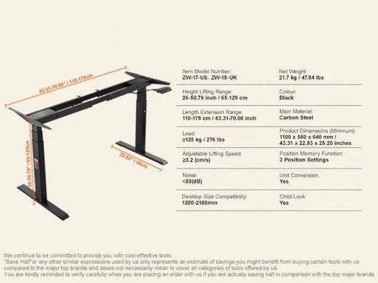 Elektrisch Zit-Sta Bureauframe - Verstelbaar Bureau Onderste, Corvance B.V., Verzenden, Nieuw, Corvancebol@gmail.com