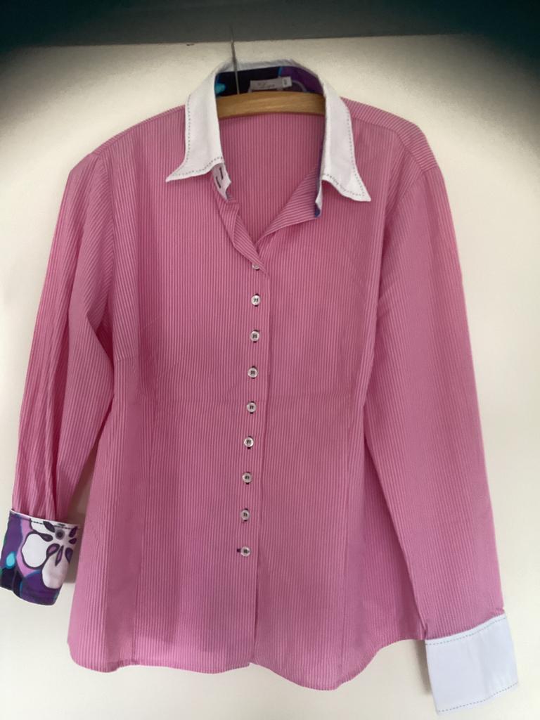La Ligna blouse mt 42, roze wit gestreept, katoen, Ophalen of Verzenden, Zo goed als nieuw, Maat 42/44 (L), Roze