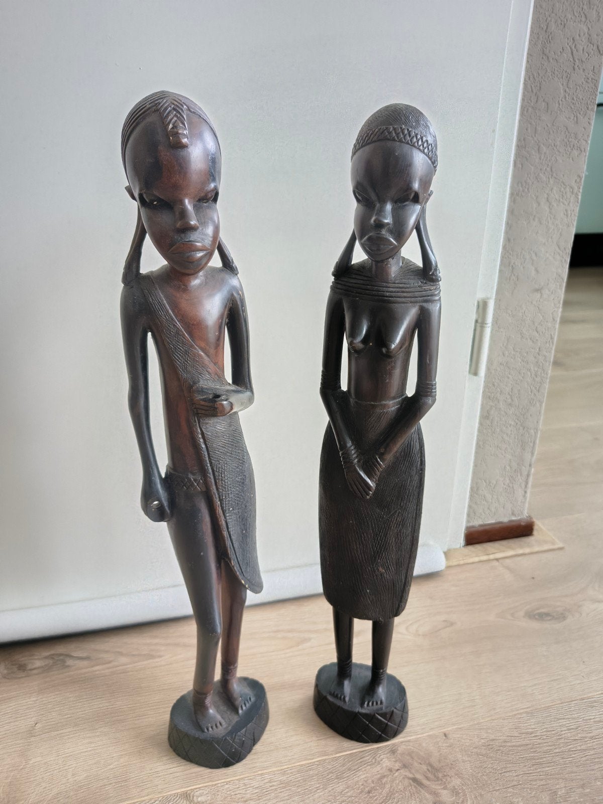 Vintage Afrikaanse (Maasai) beelden  Massief Ebbenhout, Antiek en Kunst, Groep mensen, Ophalen of Verzenden, Handgemaakt, Beeld