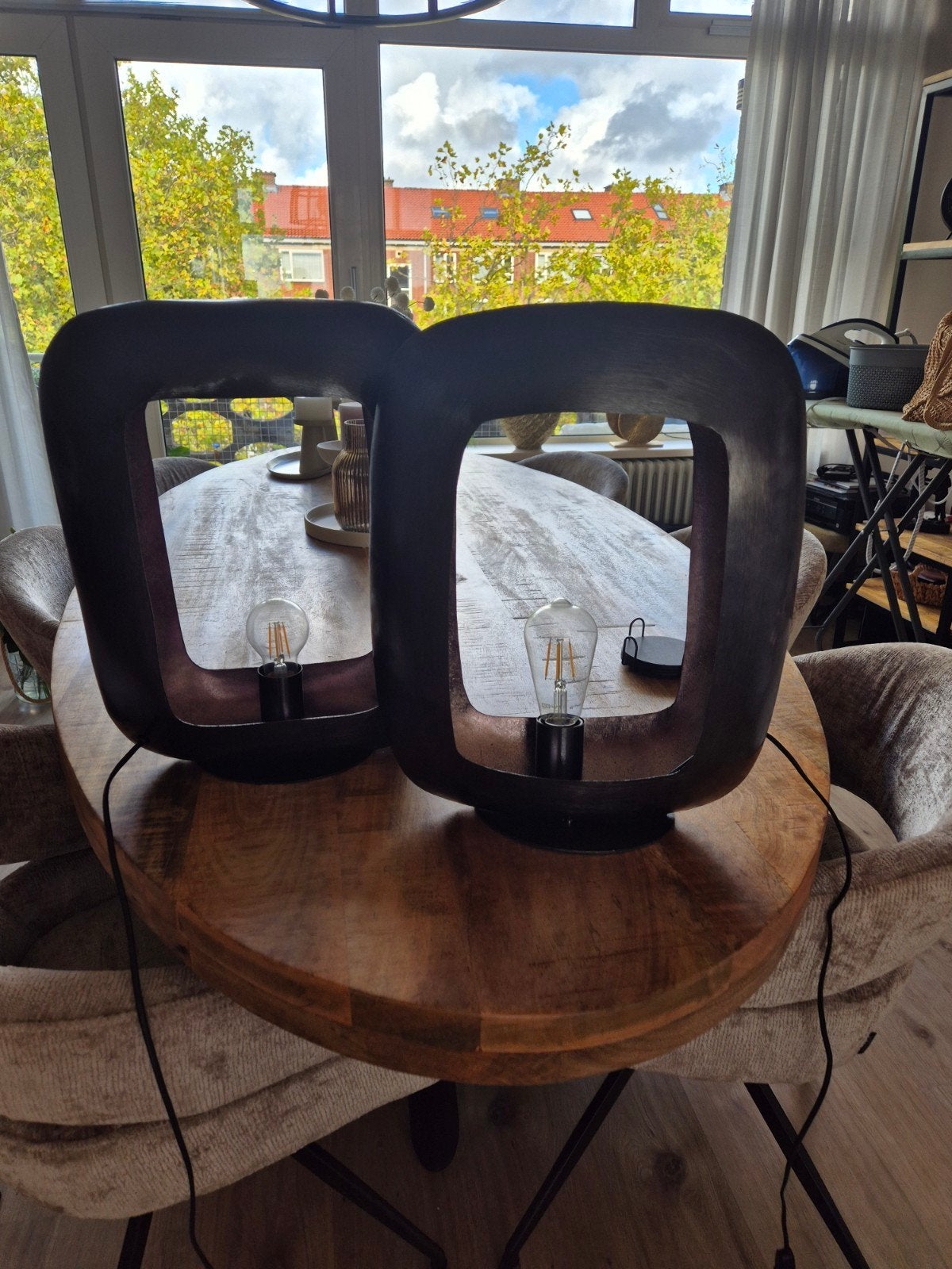 Set van 2 unieke industriele tafellampen - Modern design, Zwart, Modern, E27 (groot), Ophalen of Verzenden