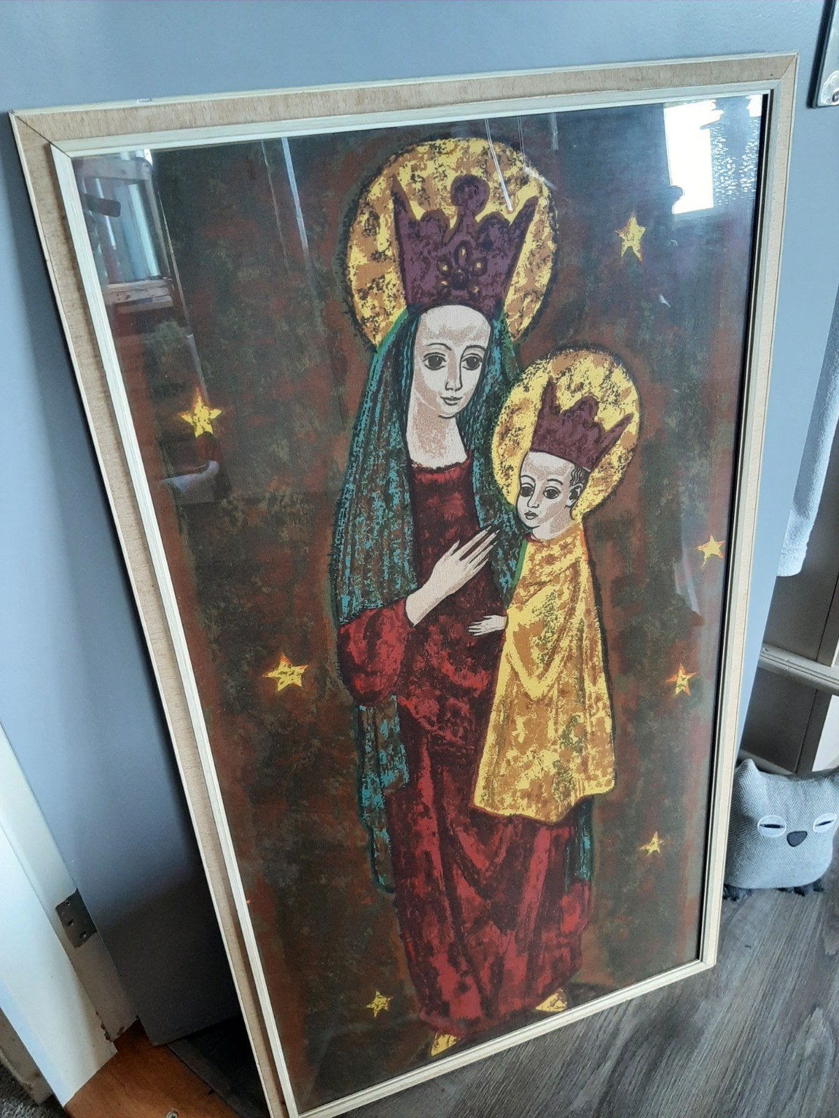 Klassiek schilderij Maria met kind, ingelijst, Ophalen, Portret of Personen, Klassiek, Print