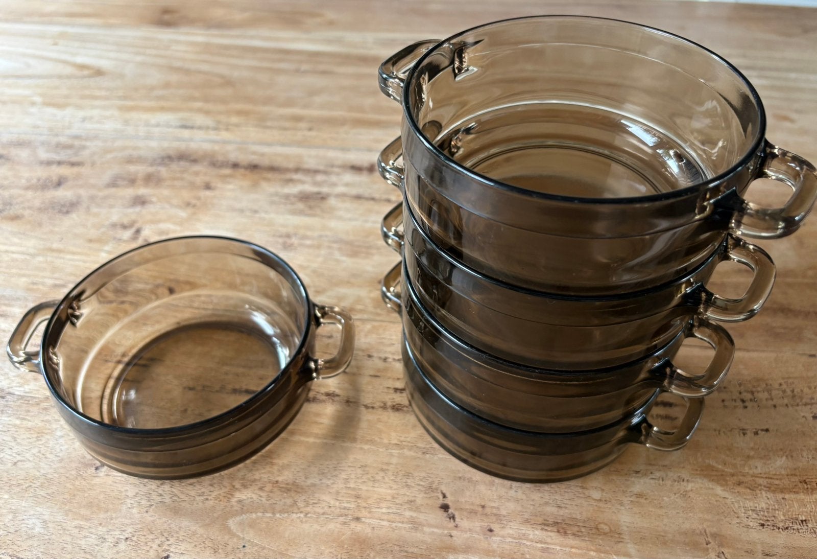 Vintage Arcoroc France soepkommen - bruin rookglas, Overige typen, Rond, Ophalen of Verzenden, Glas