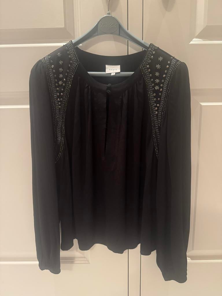 Dante6 Zwarte Blouse Maat 5 (40-42) met Elastische Mouwen, Ophalen of Verzenden, Zo goed als nieuw, Maat 42/44 (L), Zwart