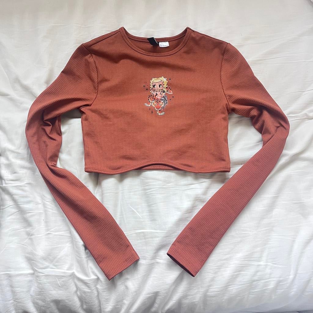 Betty Boop top maat XS, Bruin, Ophalen of Verzenden, Lange mouw, Maat 34 (XS) of kleiner