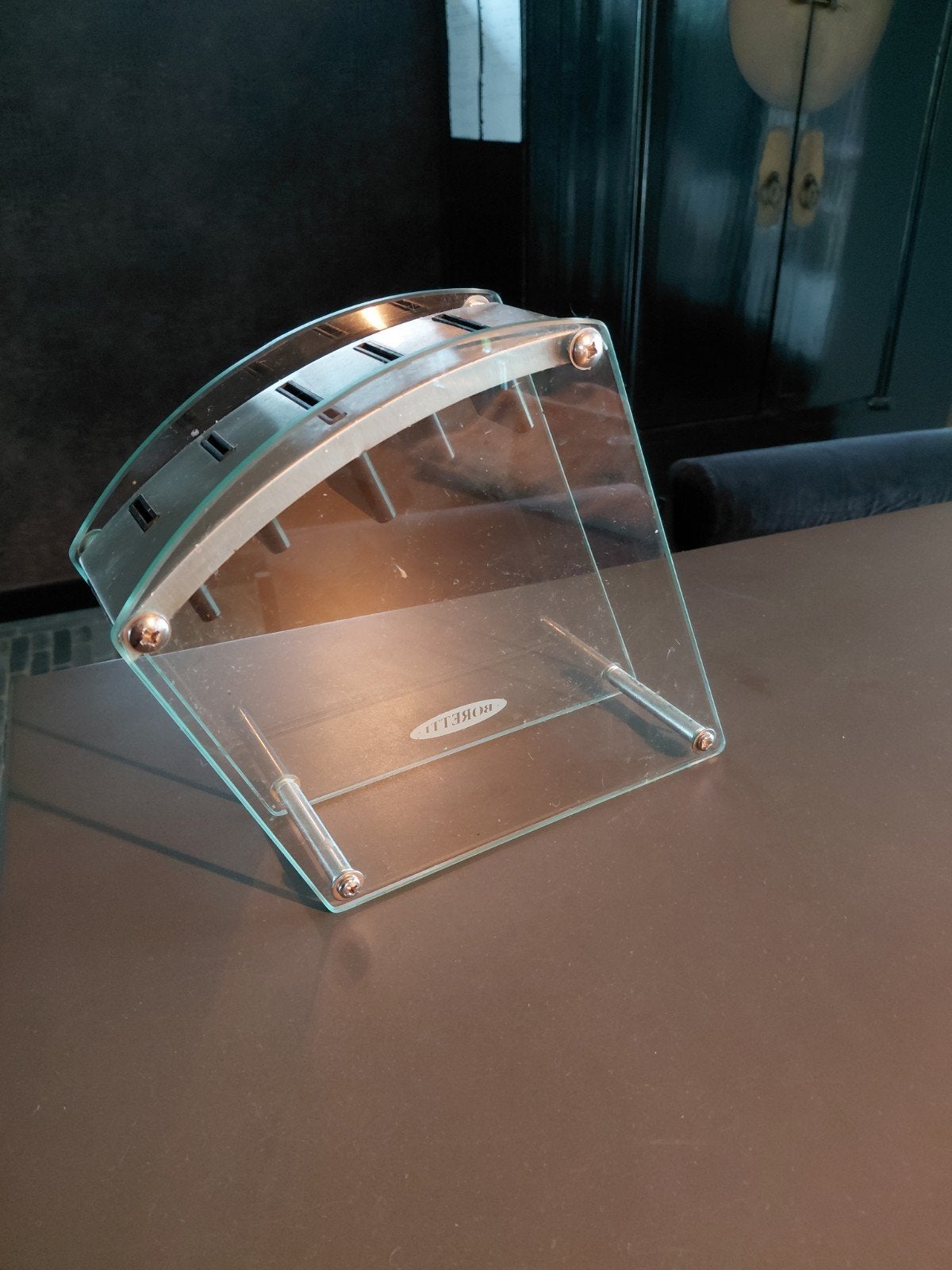 Boretti messenblok van glas en metaal, Overige typen, Zilver, Ophalen of Verzenden, Zo goed als nieuw