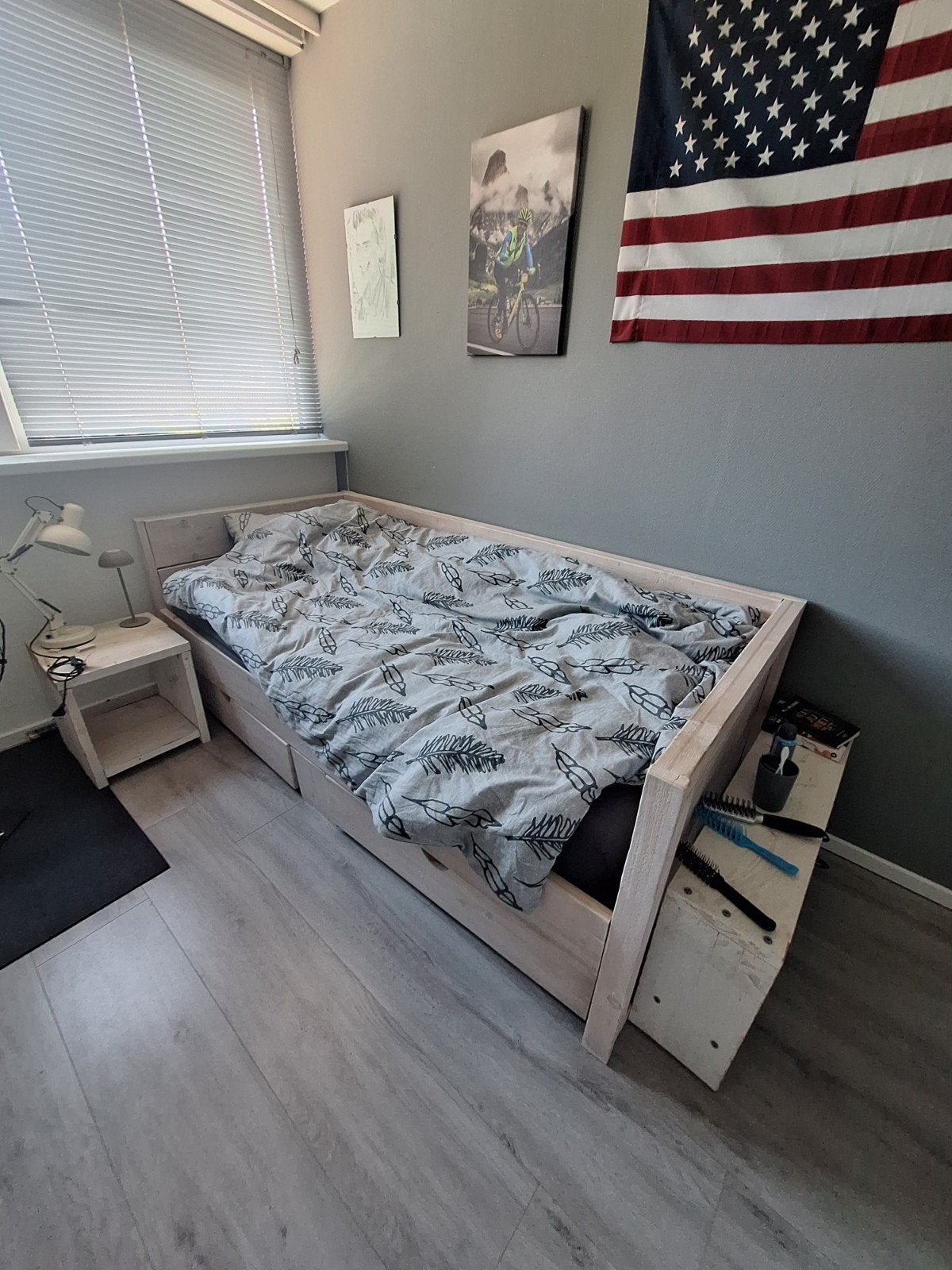 Steigerhouten bed met lattenbodem en matras, Ophalen, 90 cm, Eenpersoons, Steigerhout