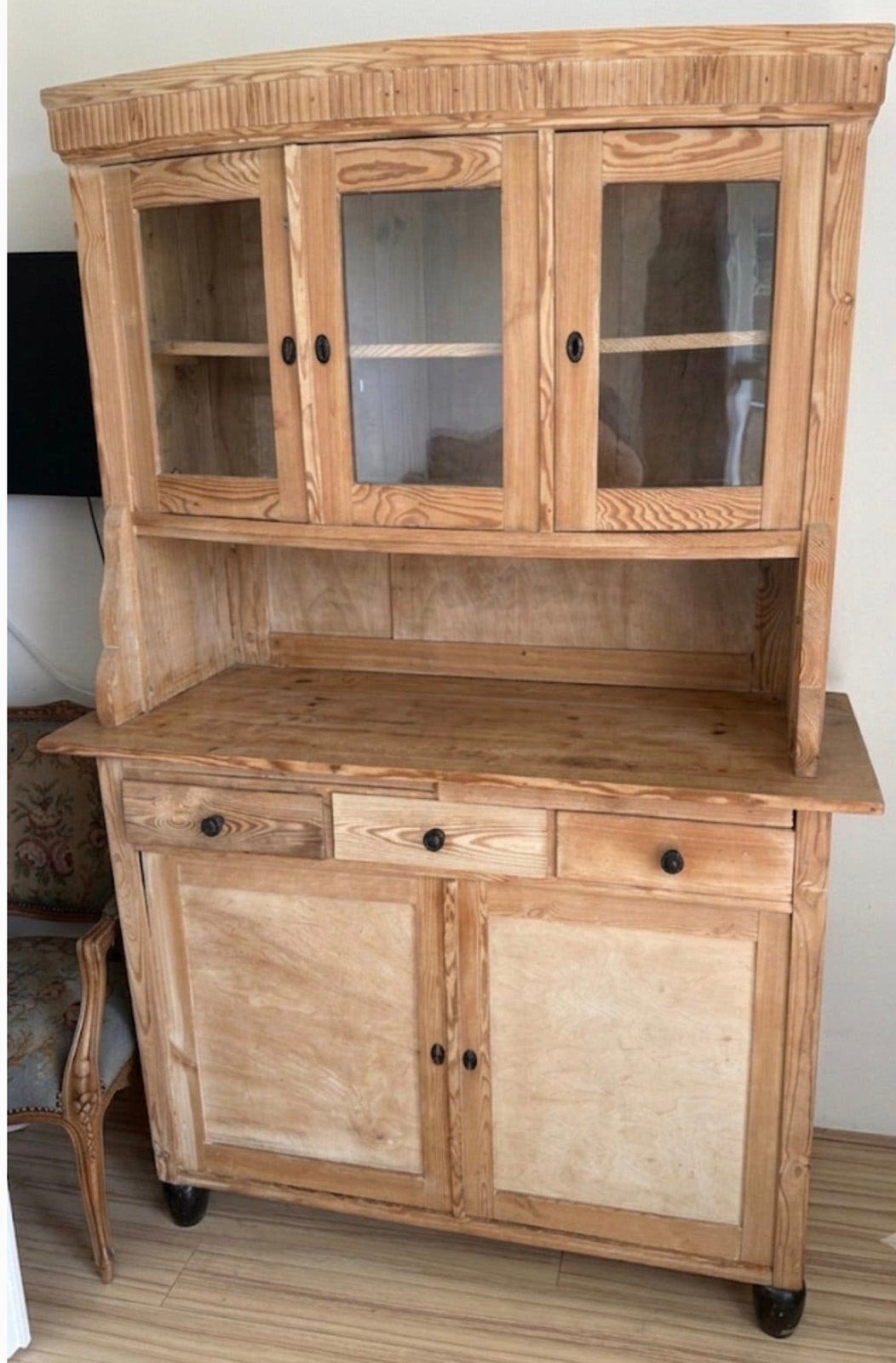Antieke oude Grenen Buffetkast / Vitrinekast, Ophalen, Gebruikt, Oud antiek massief grenen buffetkast, 50 tot 75 cm