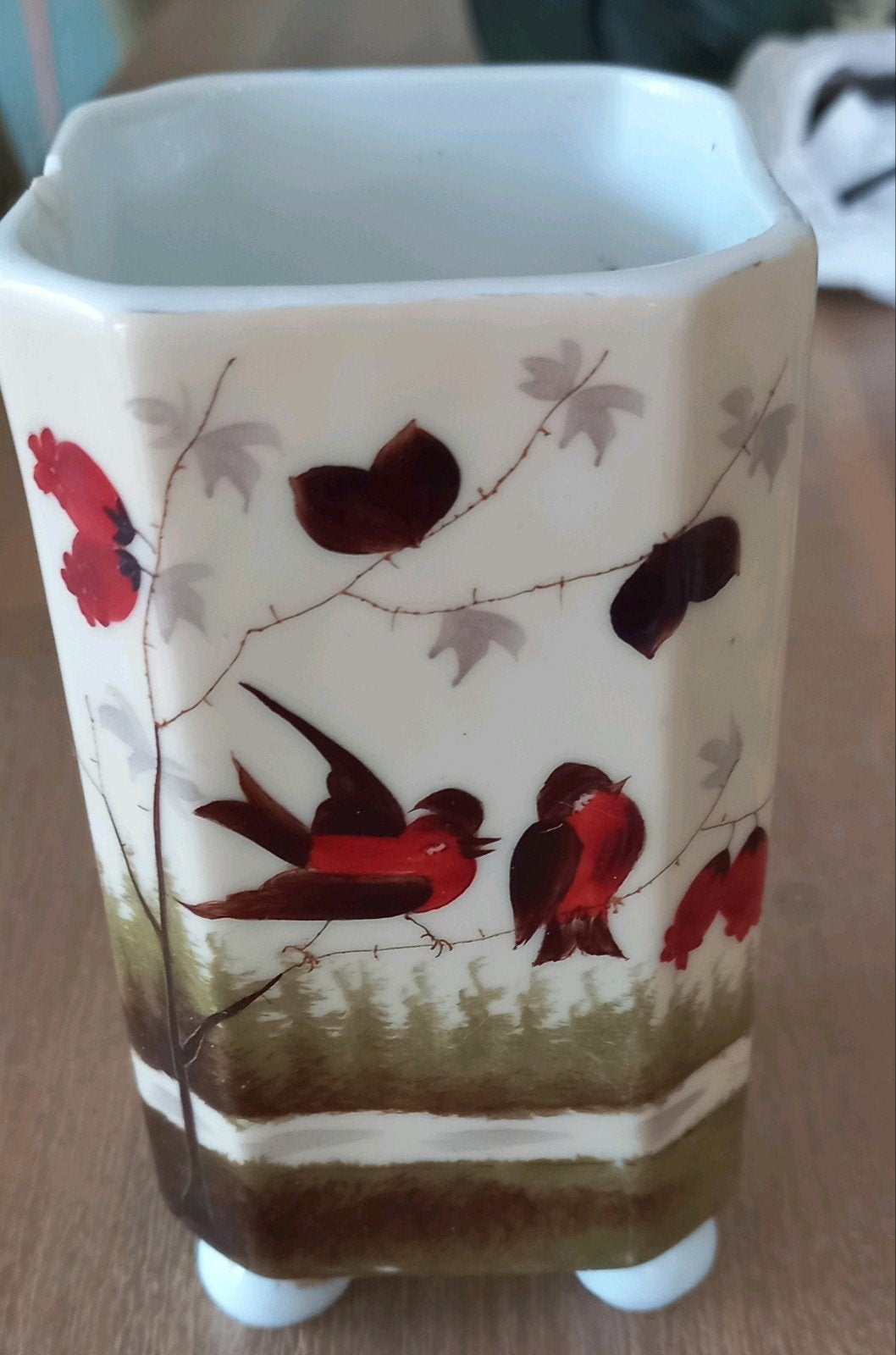 Vintage vaasje met vogels en takjes - decoratief, Ophalen