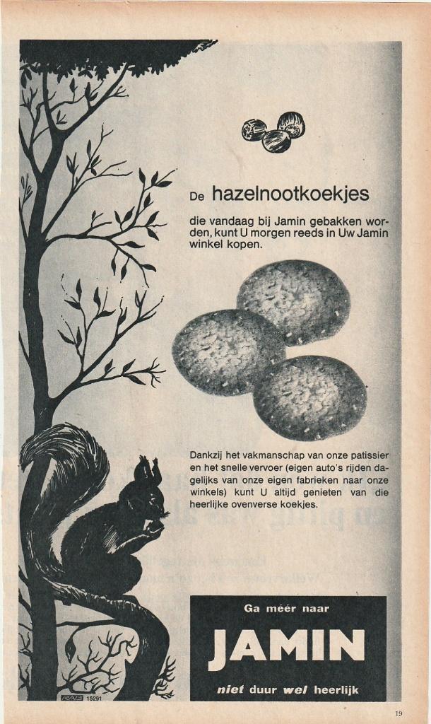 Retro reclame 1966 Jamin bakkerij eekhoorn koekjes, Verzenden, Overige typen