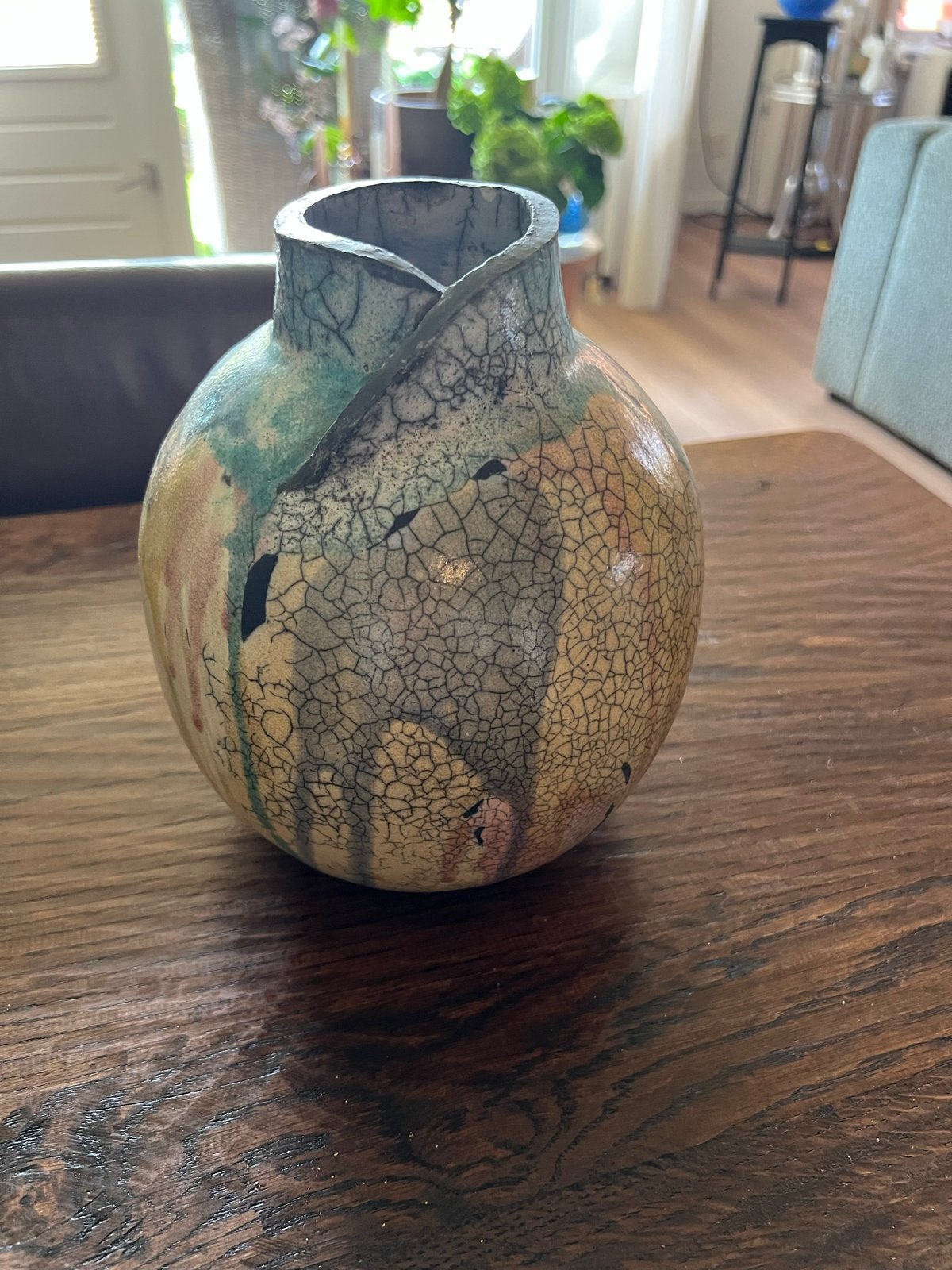Vintage Raku Bolvaas - Jaren 80 Postmodern - 25cm, Ophalen of Verzenden