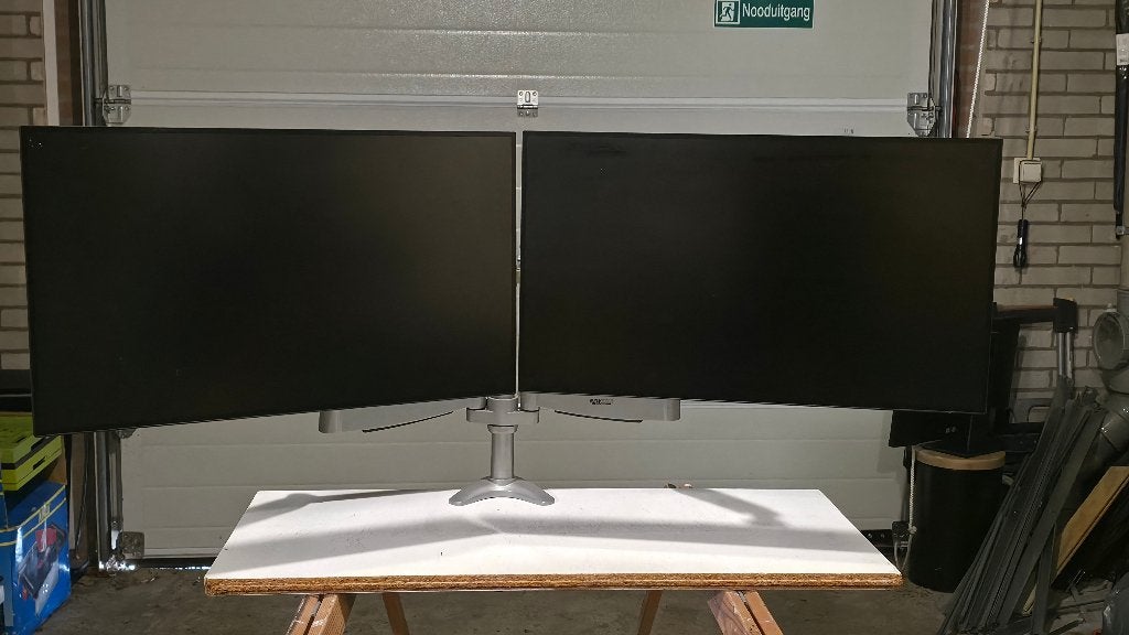 dubbele monitors op super verstelbare tafelbeugel, Ophalen, Zo goed als nieuw, Dell, Overige typen