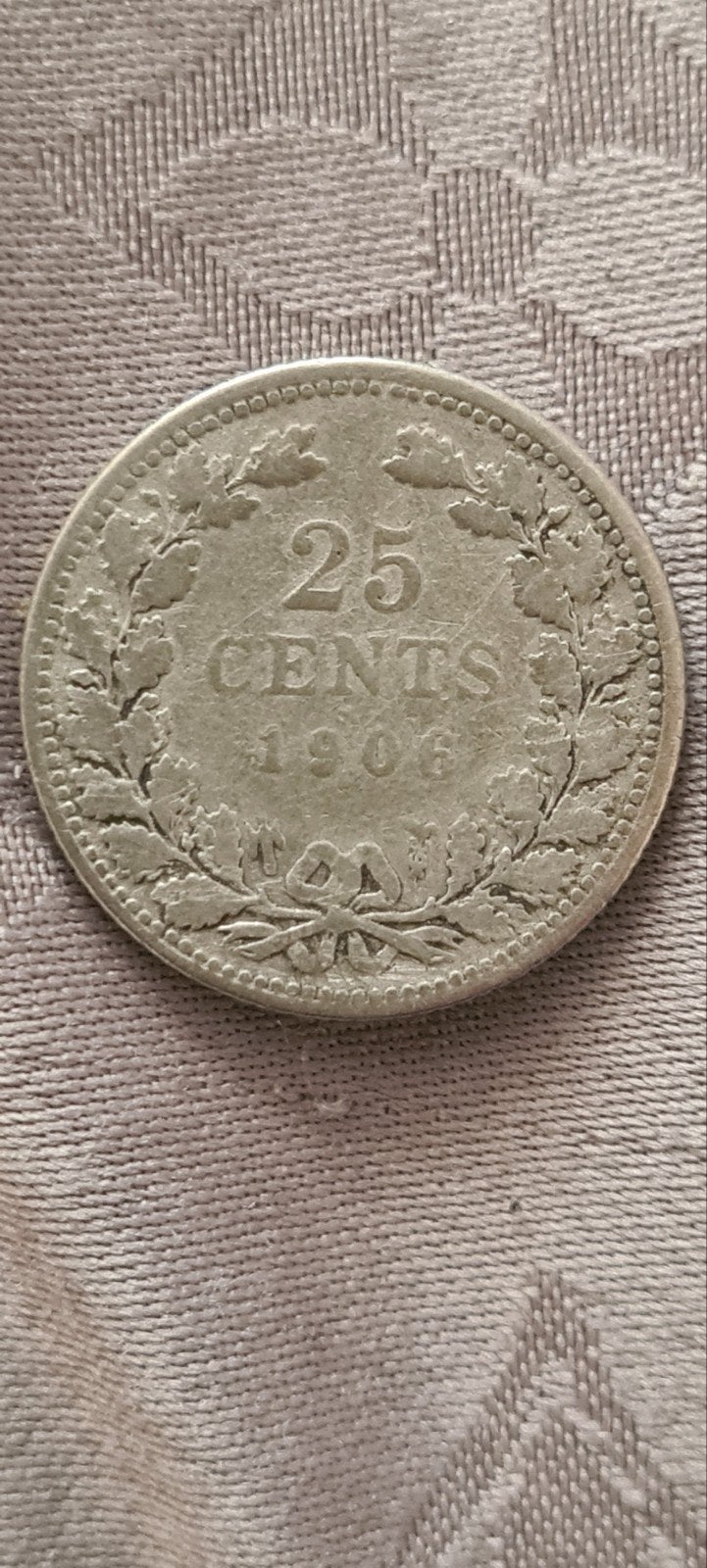 Zilveren 25 Cents munt Koningin Wilhelmina 1908, Zilver, 25 cent, Ophalen of Verzenden, Koningin Wilhelmina