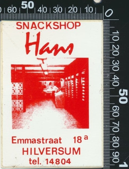 Sticker: Snackshop Hans - Hilversum (Rood), Verzamelen, Ophalen of Verzenden, Zo goed als nieuw, Bedrijf of Vereniging