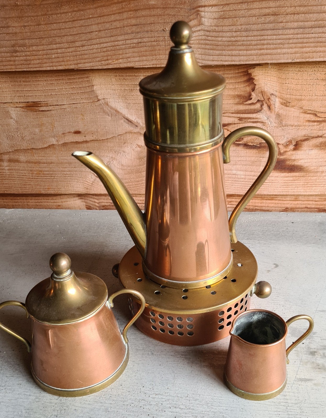 Vintage Koperen en Messing Koffiezetapparaat Set, Antiek en Kunst, Antiek | Koper en Brons, Ophalen of Verzenden