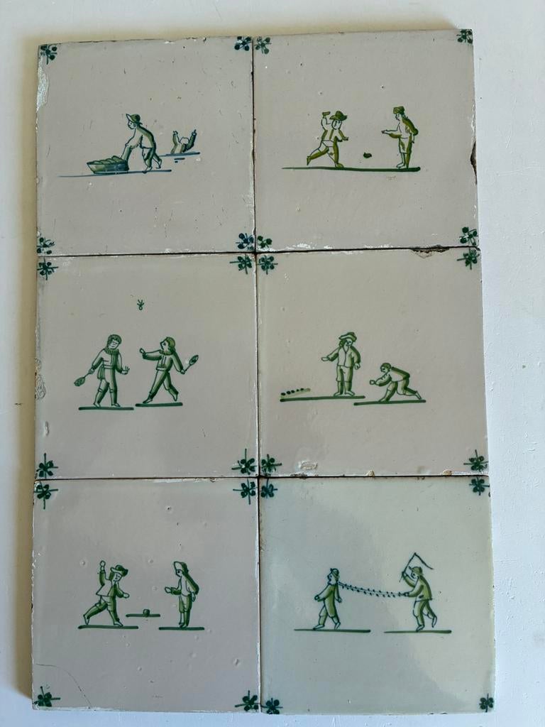 Antieke kinderspelen tegels 13x13 cm ca. 1900, Antiek en Kunst, Ophalen of Verzenden