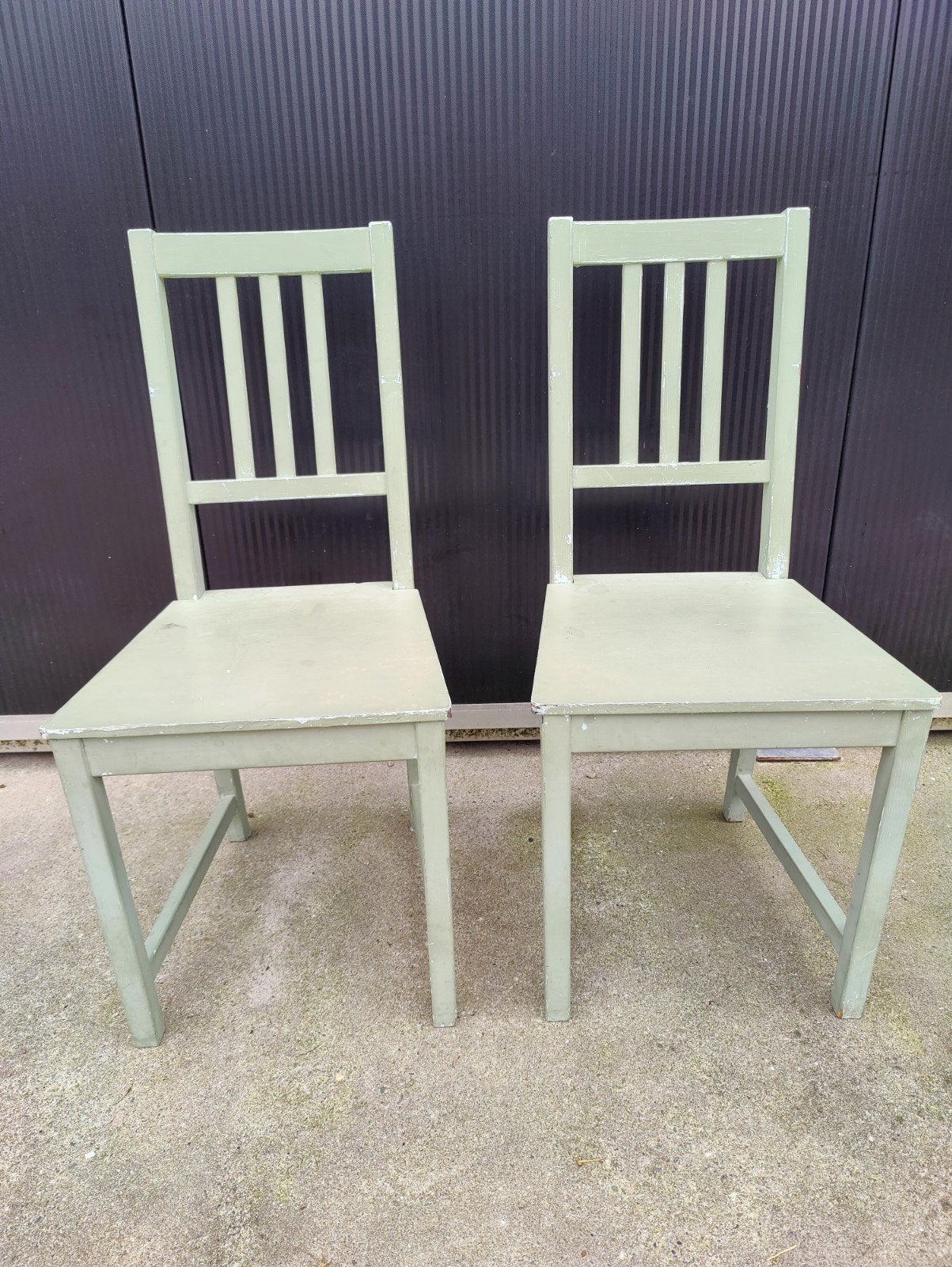 Set van 2 lichtgroene houten stoelen, Ophalen, Gebruikt, Twee, Overige kleuren