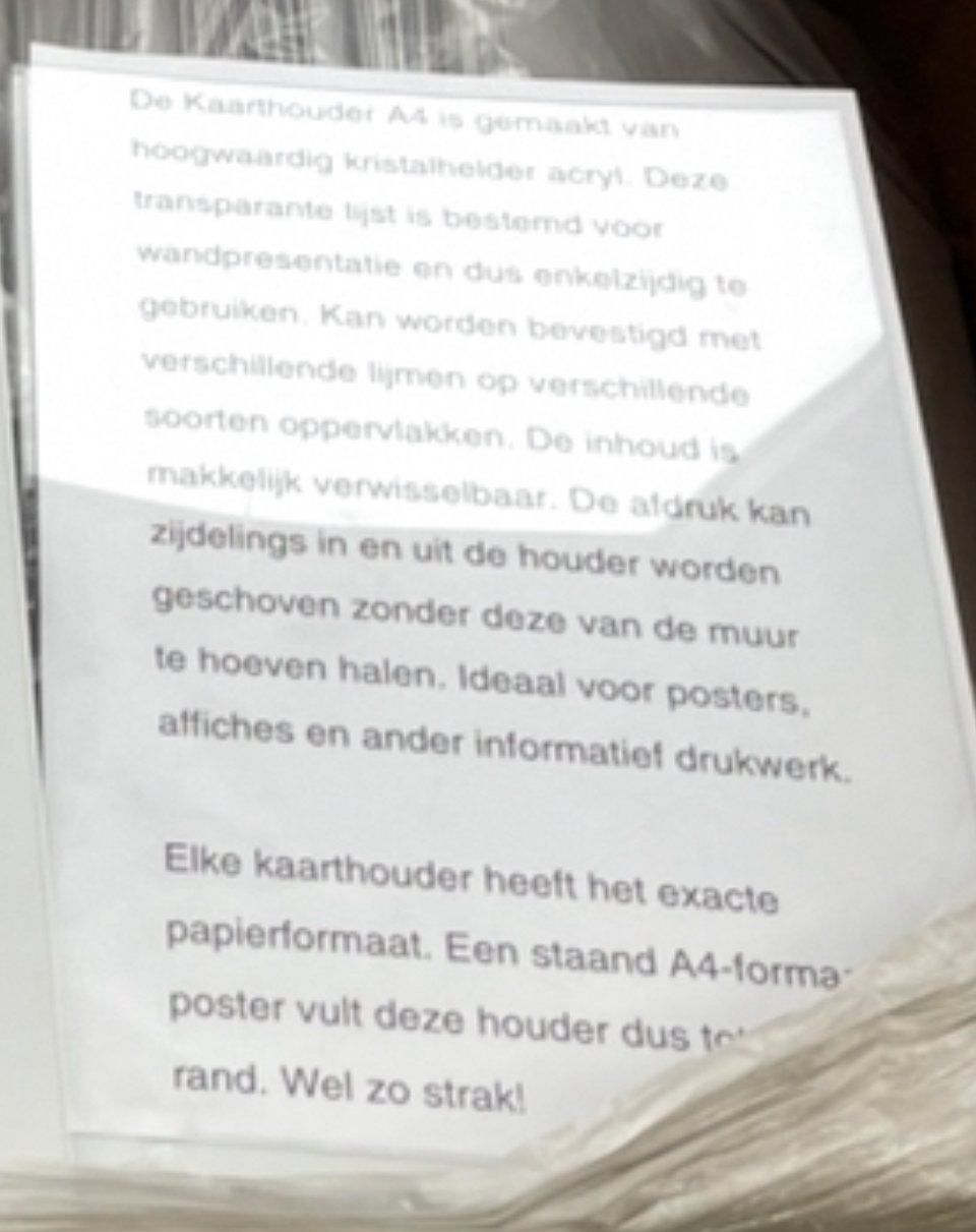 A4 Kaarthouder van kristalhelder acryl voor wandpresentatie, Ophalen, Nieuw in verpakking, Overige typen