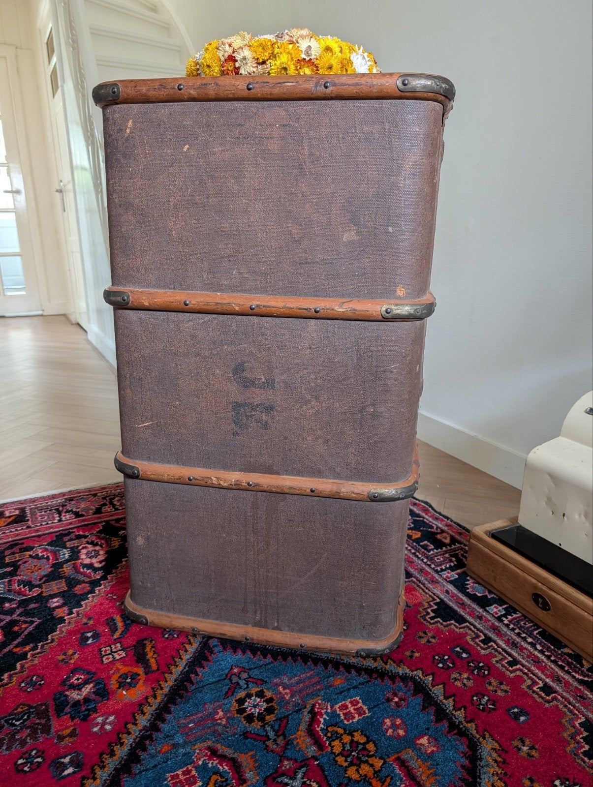 Brocante Antieke Canvas Hutkoffer uit 1900, Ophalen, Gebruikt, 50 tot 100 cm, 50 tot 75 cm