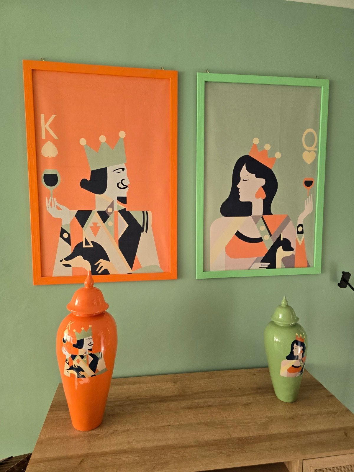 Vintage King & Queen wanddecoratie set met 2 vazen / potten, Ophalen of Verzenden, Zo goed als nieuw, Steen/keramiek, Meerkleurig