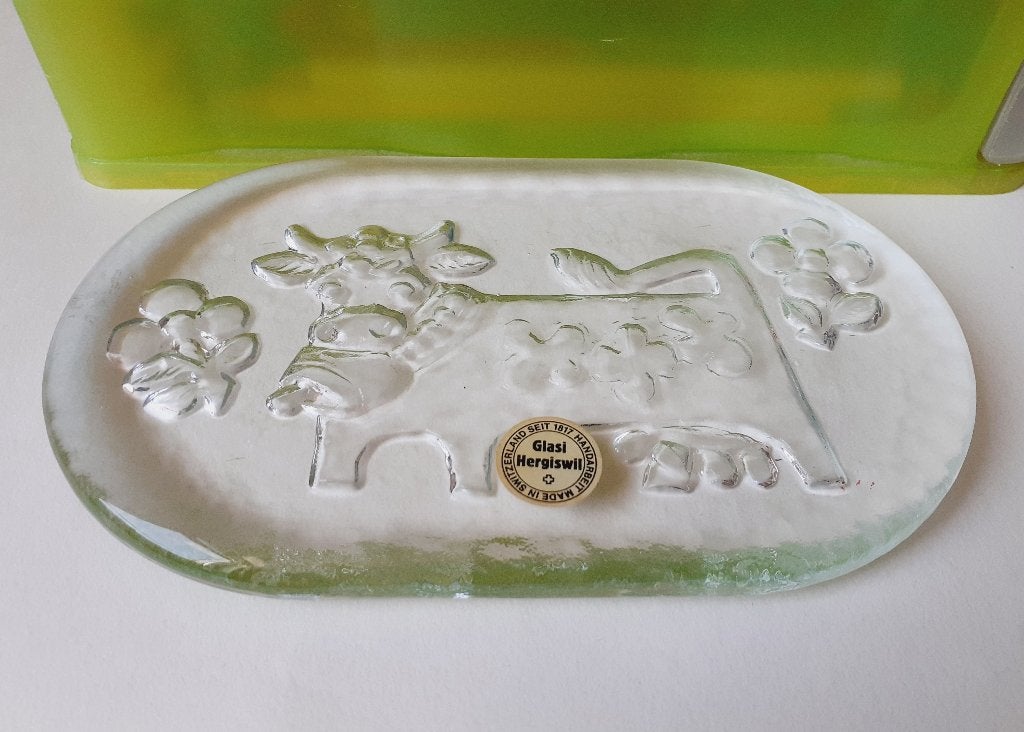 Olma de zwitserse koe glazen kaasplat, boter schotel, Verzenden